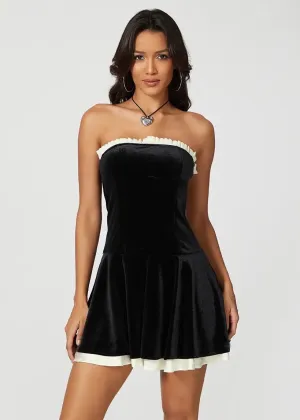 A-Line Lace-Up Back Strapless Velvet Dress