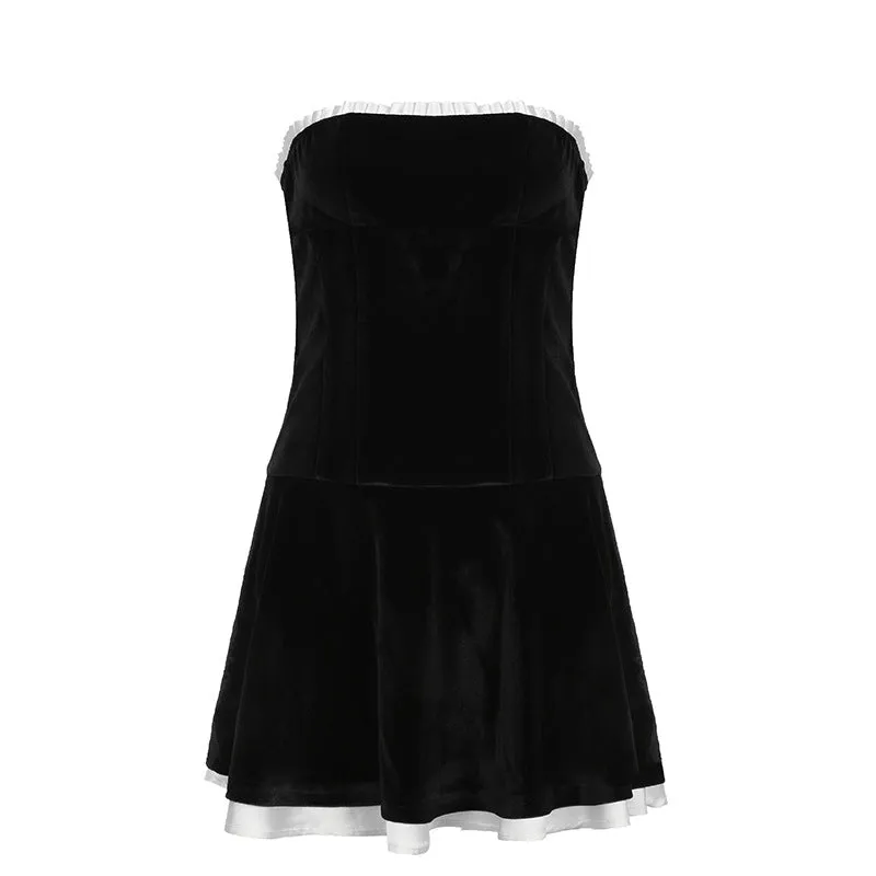 A-Line Lace-Up Back Strapless Velvet Dress