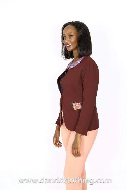 African D&D print Maroon Jacket