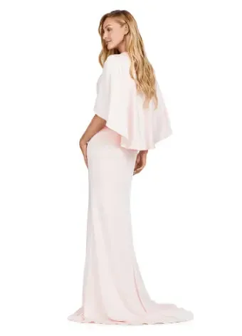 Ashley Lauren 11416 Long Prom Dress Crepe Gown Beaded Belt  Overlay Slit Formal Pageant