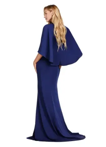 Ashley Lauren 11416 Long Prom Dress Crepe Gown Beaded Belt  Overlay Slit Formal Pageant