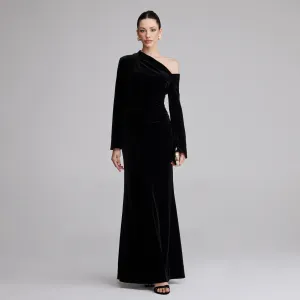Black Velvet Bare Shoulder Maxi Dress