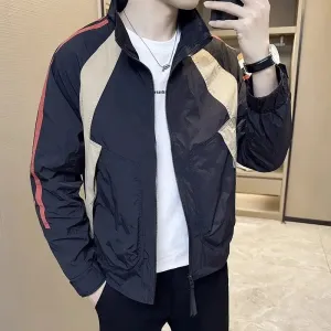 Bonsir Zip V Contrasting Colors Man Coat Splicing Spring Autumn Jacket for Men Deals Cold Trendy Cheap Offer Casual Y2k New In Clothes