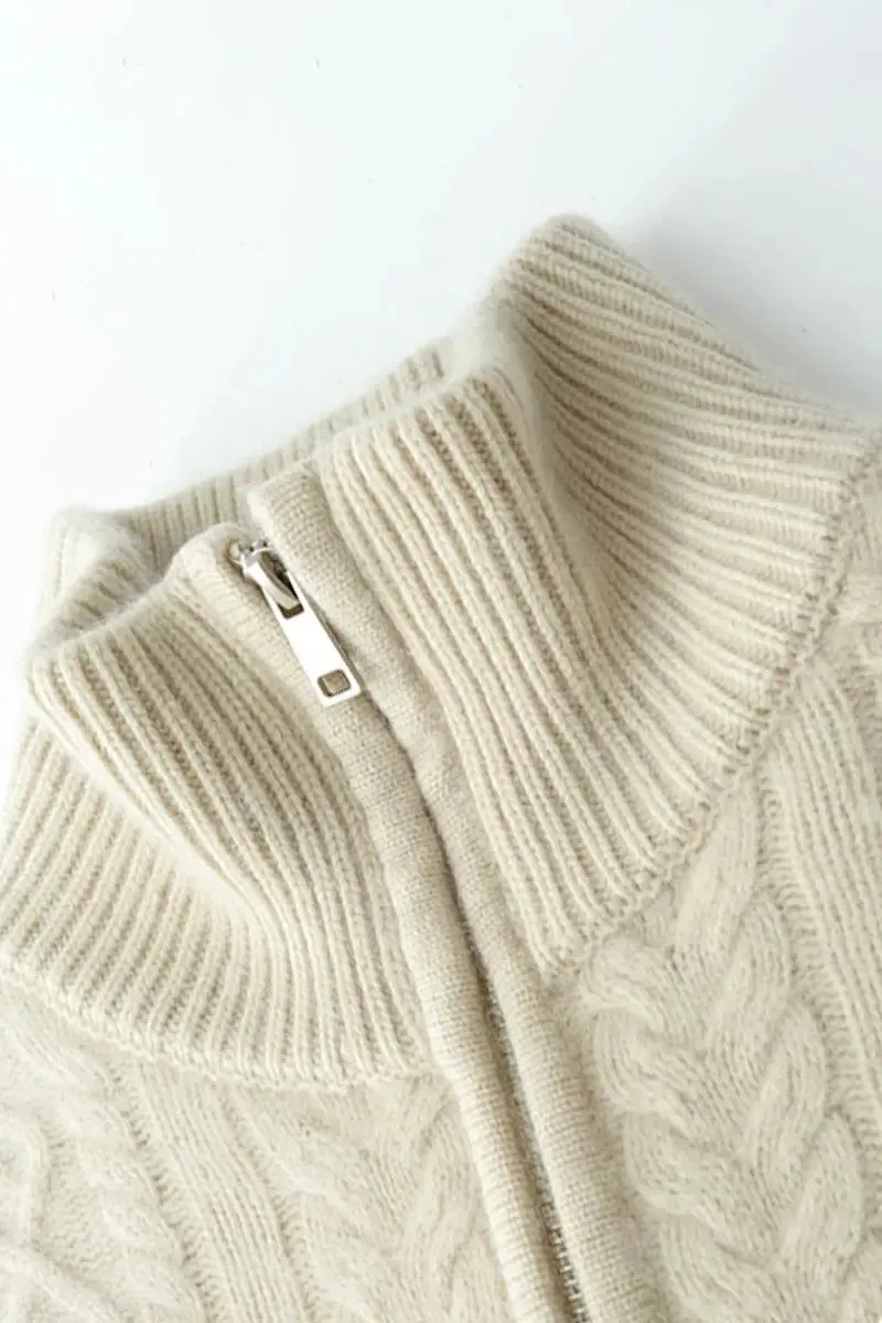 Chunky 100 Cashmere Cable-Knit Double-Zip Cardigan