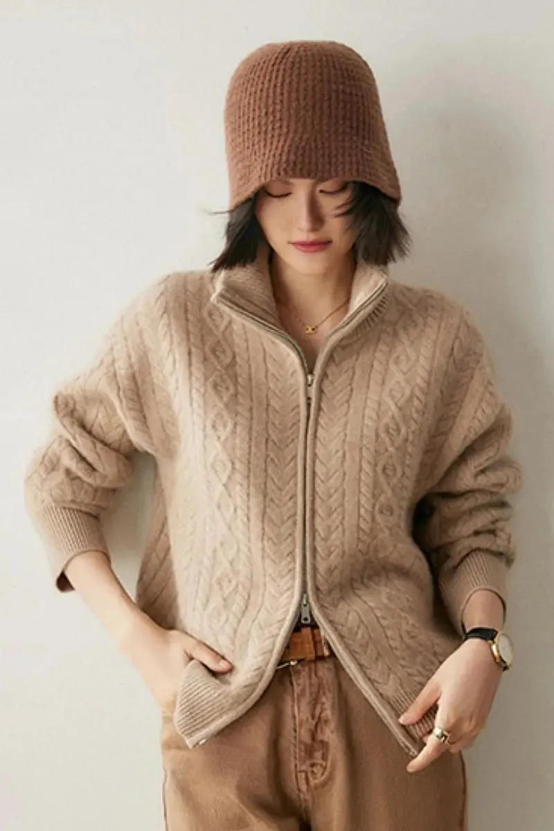 Chunky 100 Cashmere Cable-Knit Double-Zip Cardigan