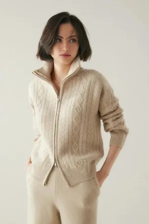 Chunky 100 Cashmere Cable-Knit Double-Zip Cardigan