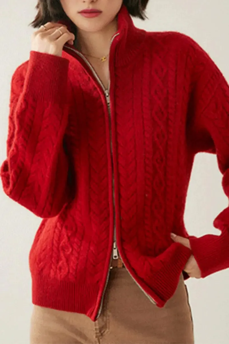 Chunky 100 Cashmere Cable-Knit Double-Zip Cardigan
