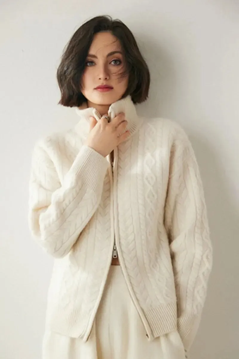 Chunky 100 Cashmere Cable-Knit Double-Zip Cardigan