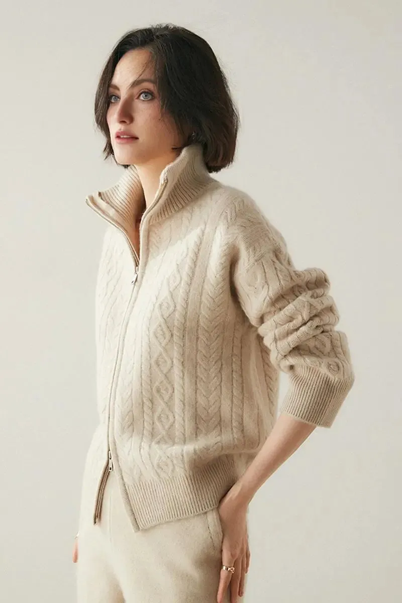 Chunky 100 Cashmere Cable-Knit Double-Zip Cardigan