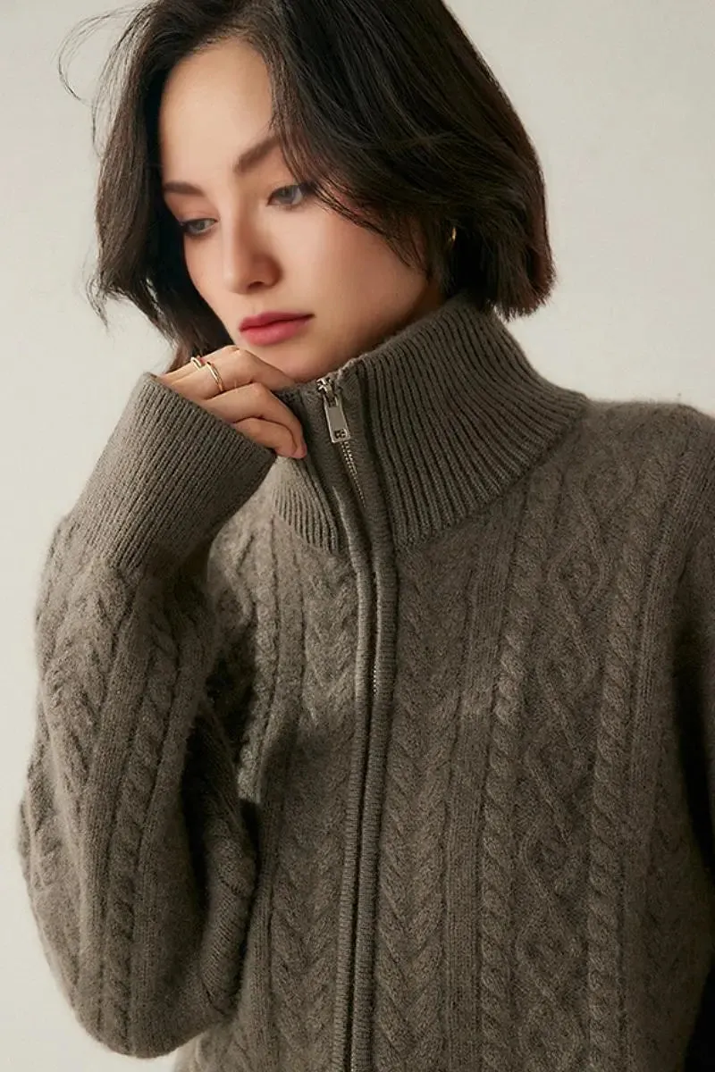 Chunky 100 Cashmere Cable-Knit Double-Zip Cardigan