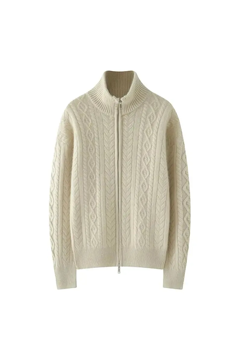 Chunky 100 Cashmere Cable-Knit Double-Zip Cardigan