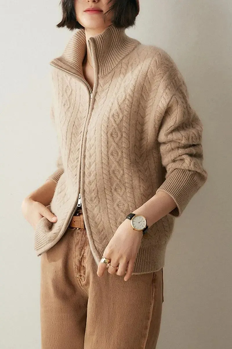 Chunky 100 Cashmere Cable-Knit Double-Zip Cardigan