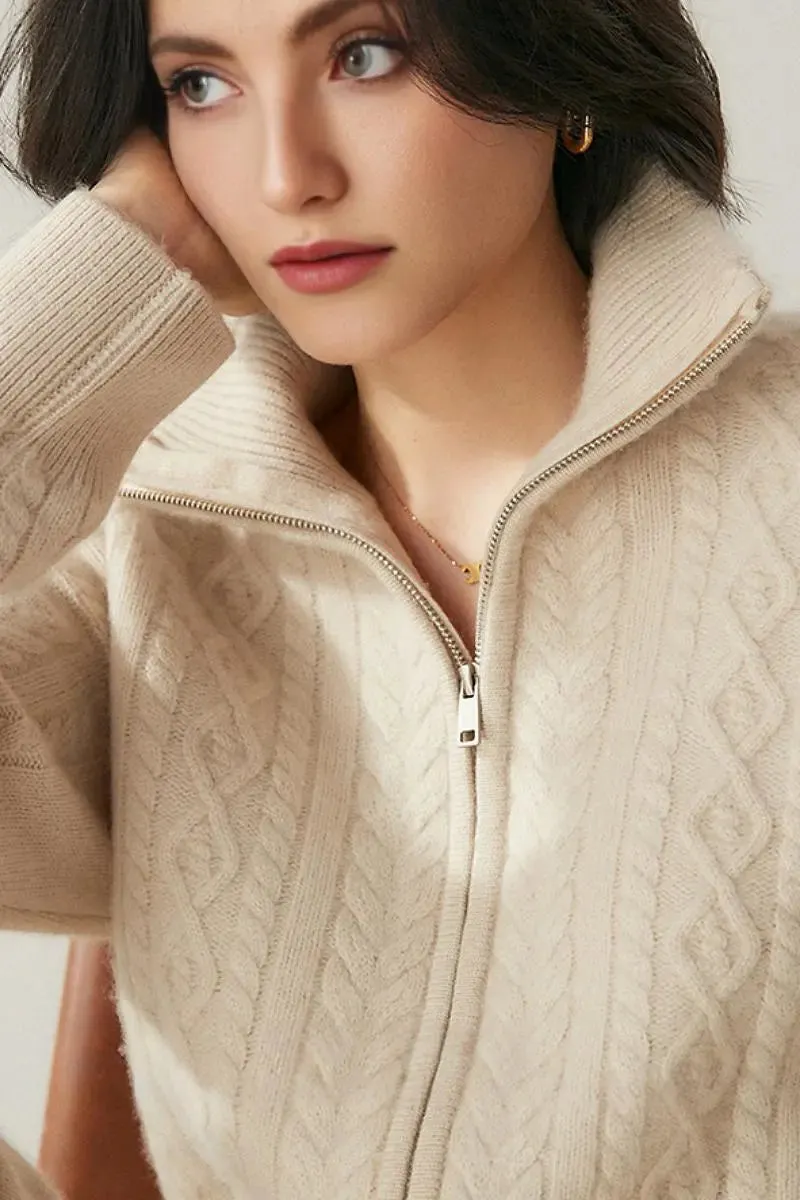 Chunky 100 Cashmere Cable-Knit Double-Zip Cardigan