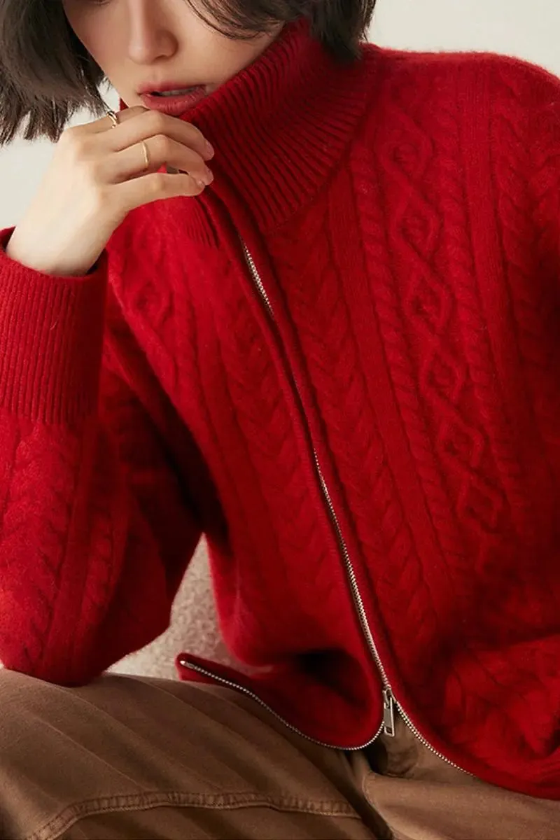 Chunky 100 Cashmere Cable-Knit Double-Zip Cardigan