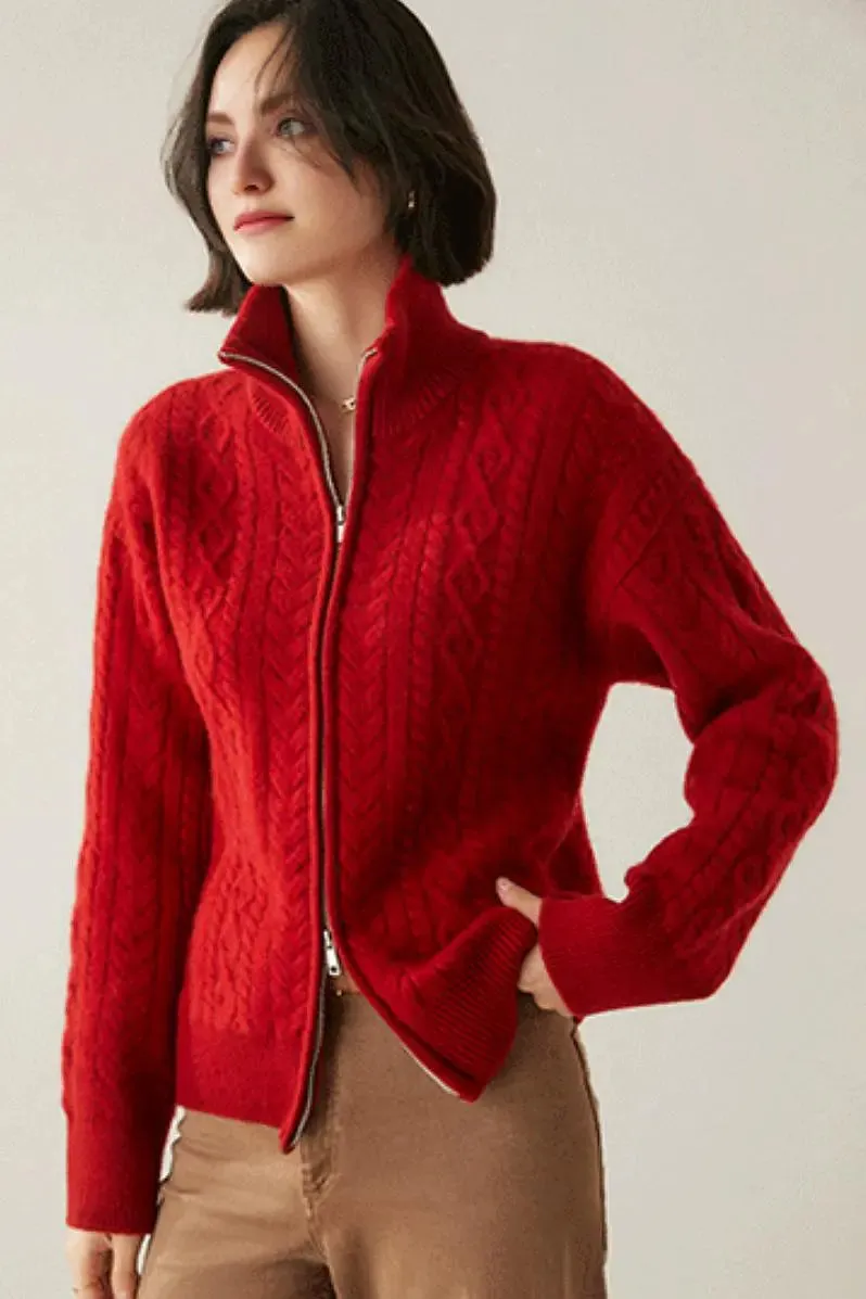 Chunky 100 Cashmere Cable-Knit Double-Zip Cardigan