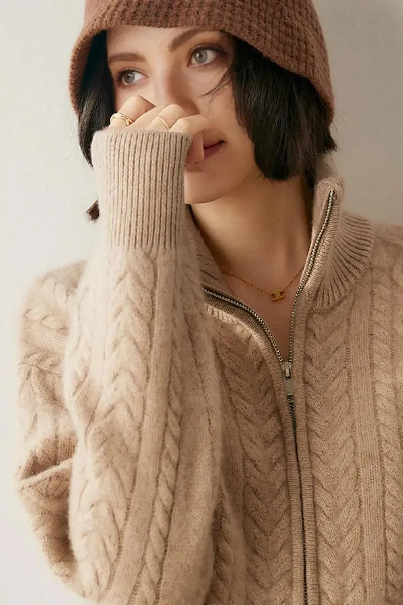 Chunky 100 Cashmere Cable-Knit Double-Zip Cardigan