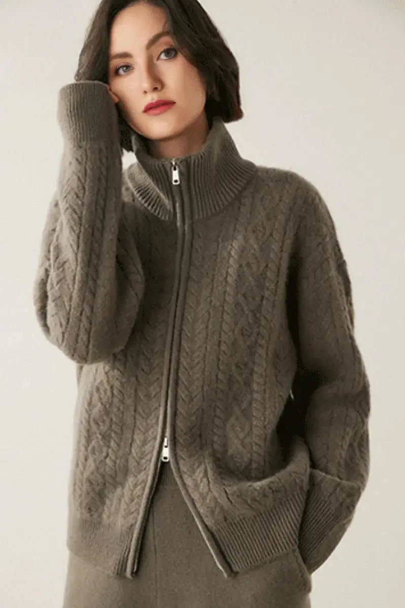 Chunky 100 Cashmere Cable-Knit Double-Zip Cardigan