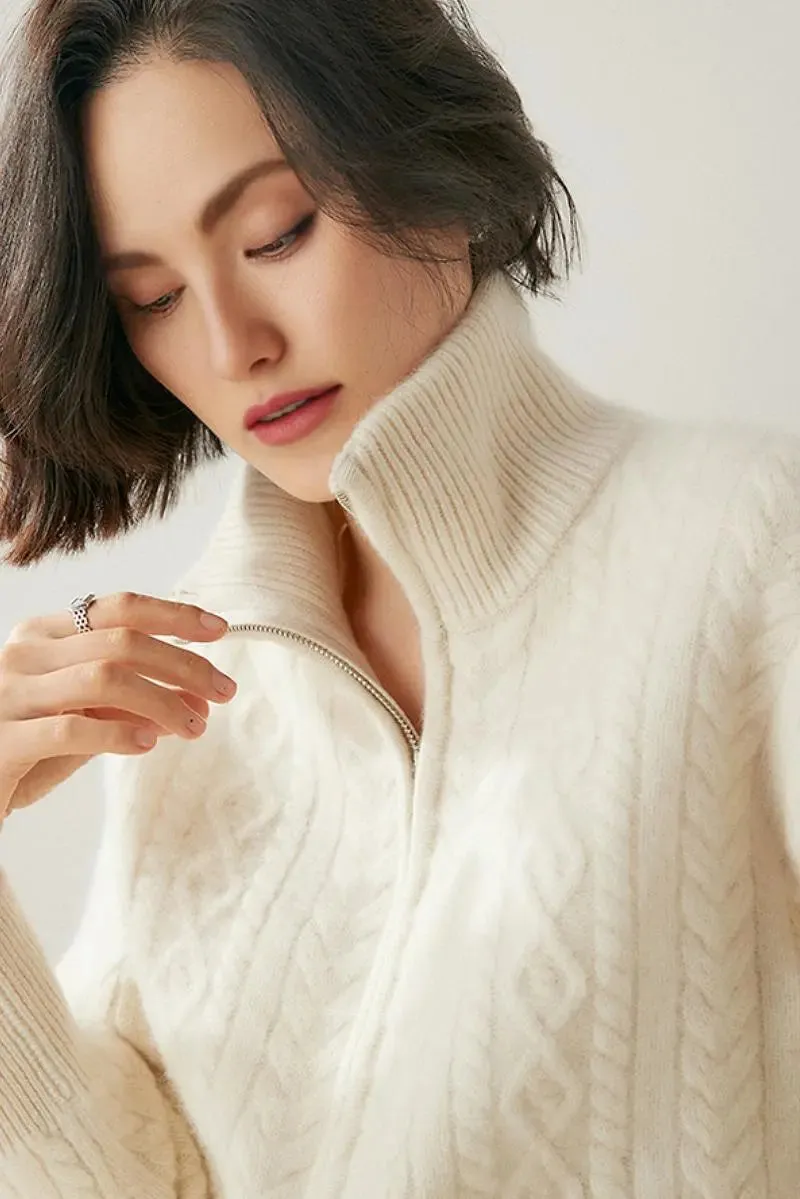Chunky 100 Cashmere Cable-Knit Double-Zip Cardigan