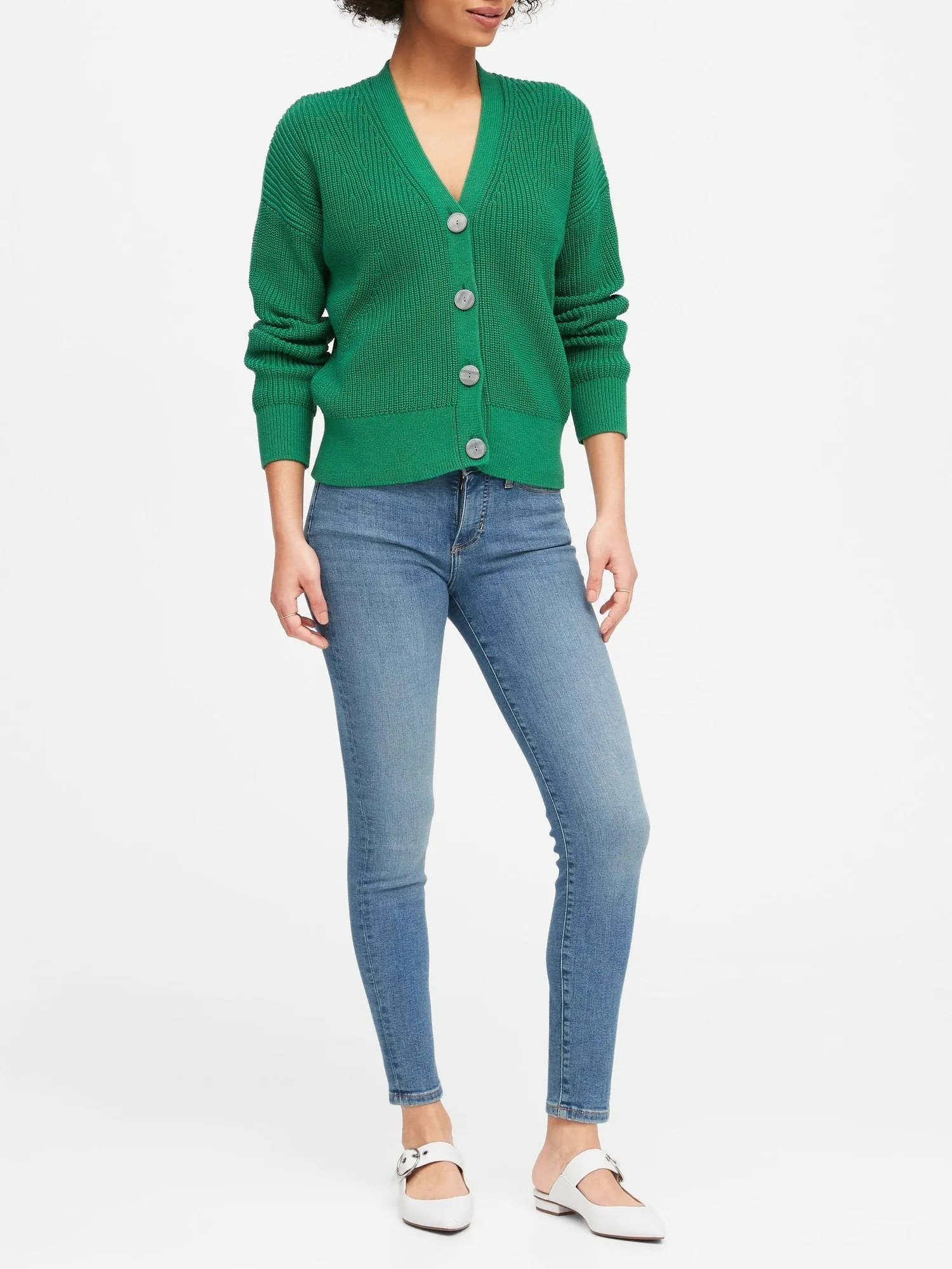 Chunky Ribbed Cardigan Sweater in Hula Green