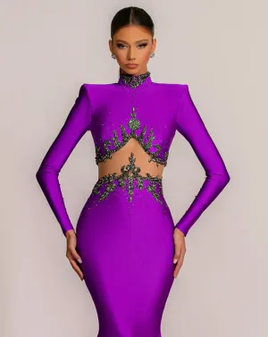 Clarissa High Neck Long Sleeves BeautiFul Purple Evening Dress