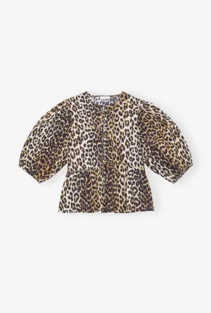 COTTON POPLIN PEPLUM BLOUSE IN LEOPARD