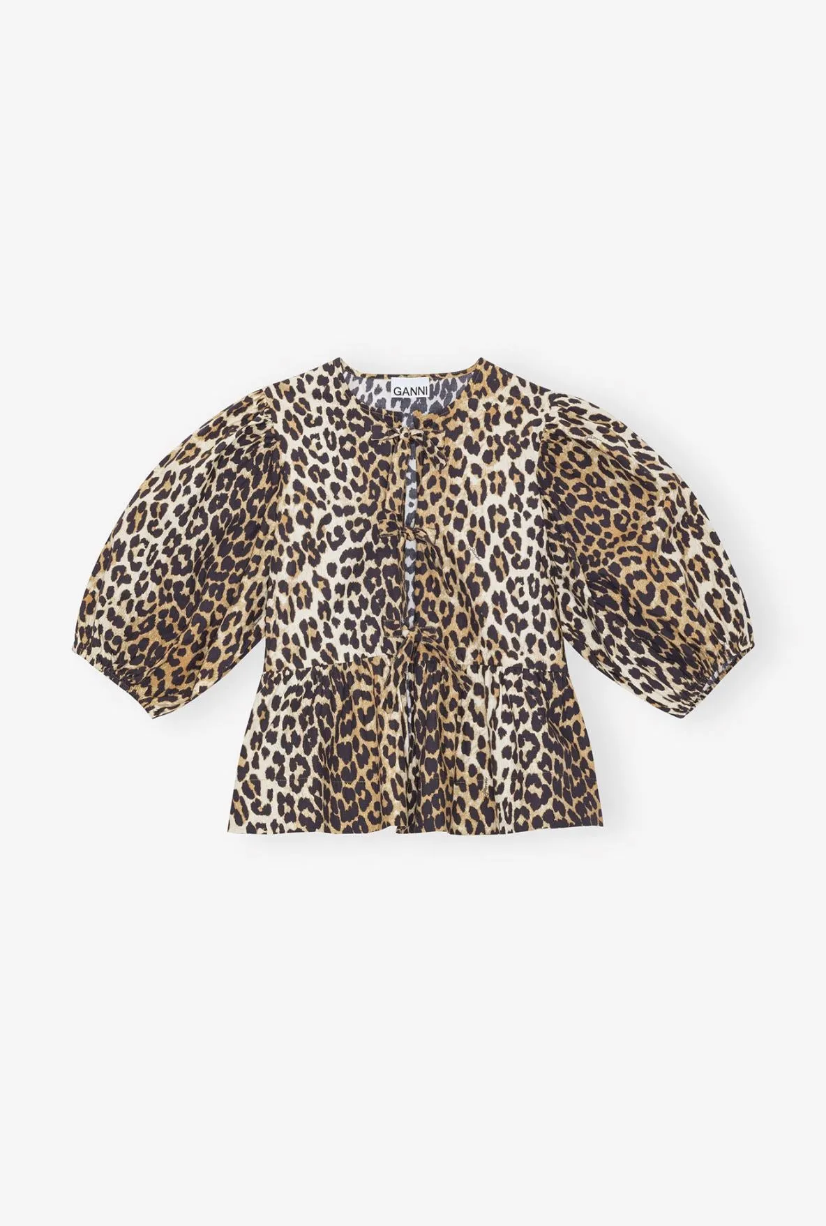 COTTON POPLIN PEPLUM BLOUSE IN LEOPARD