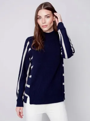 Cowl Dolman Sleeve Stripe Combo [Navy-C2593]