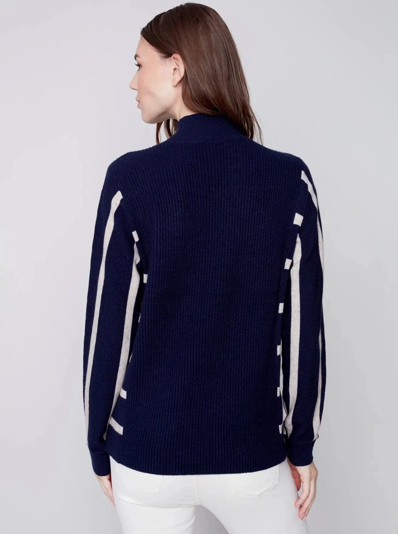 Cowl Dolman Sleeve Stripe Combo [Navy-C2593]