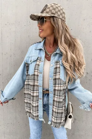 Denim and Checker Contrast Shirt Jacket