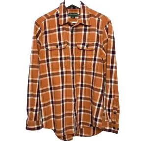 Eddie Bauer Plaid Flannel Shirt Jacket Shacket Medium Orange Maroon