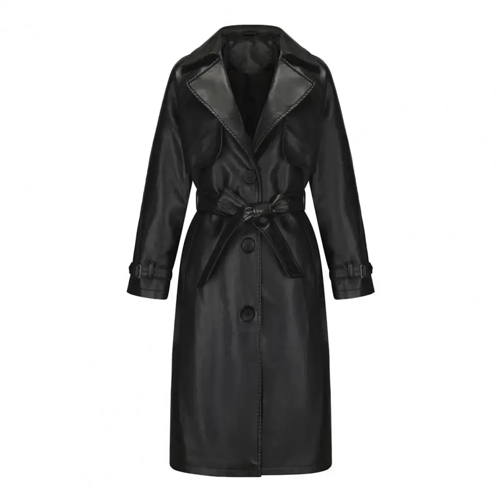 Faux Lapel Stylish Lace-up Belted Mid Length Fall Jacket
