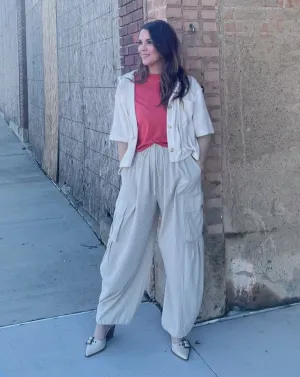 High Waisted Cargo Pants Light Sand