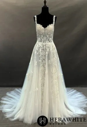 Illusion Beaded Tulle Bridal Gown With Floral Lace