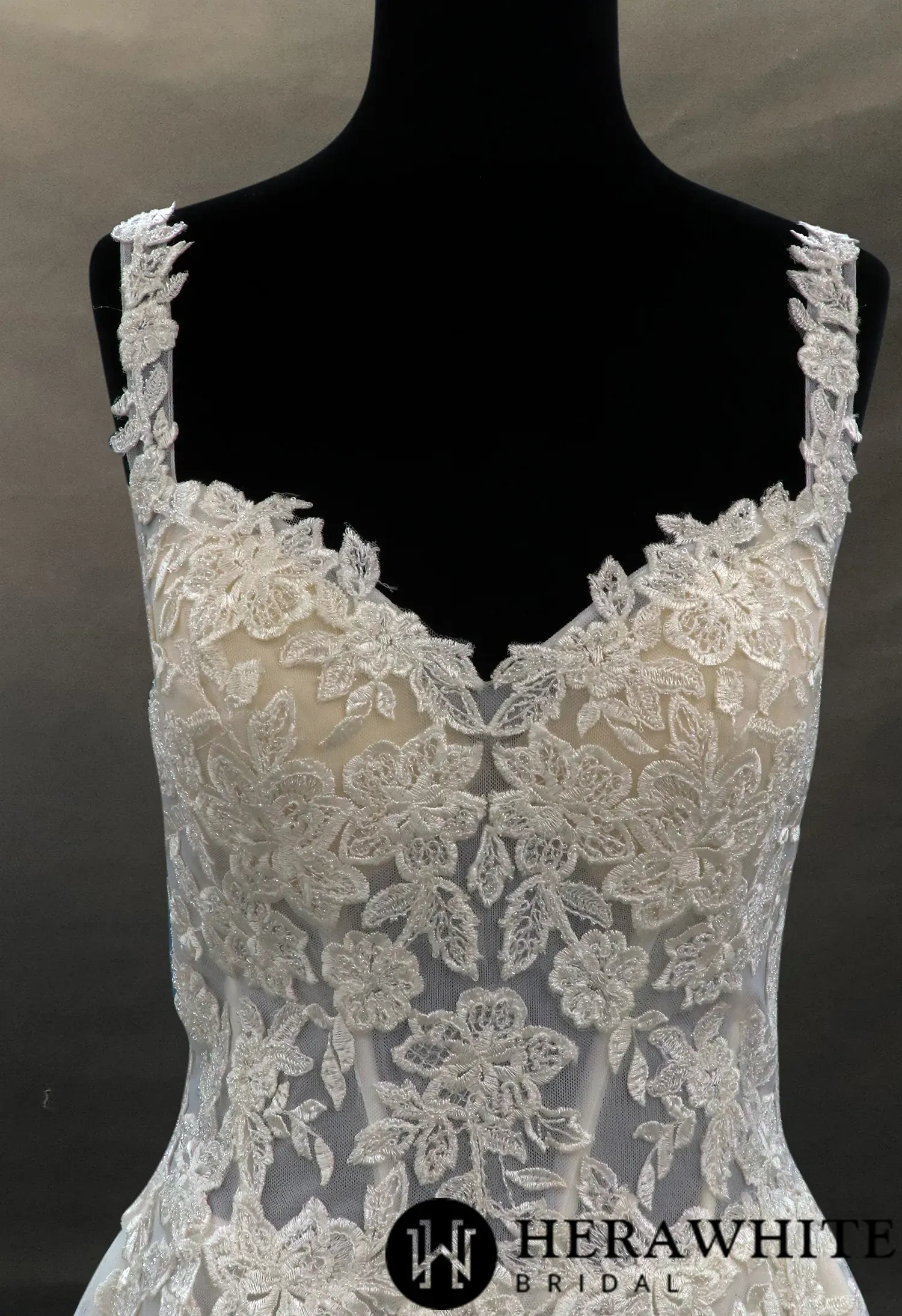 Illusion Beaded Tulle Bridal Gown With Floral Lace