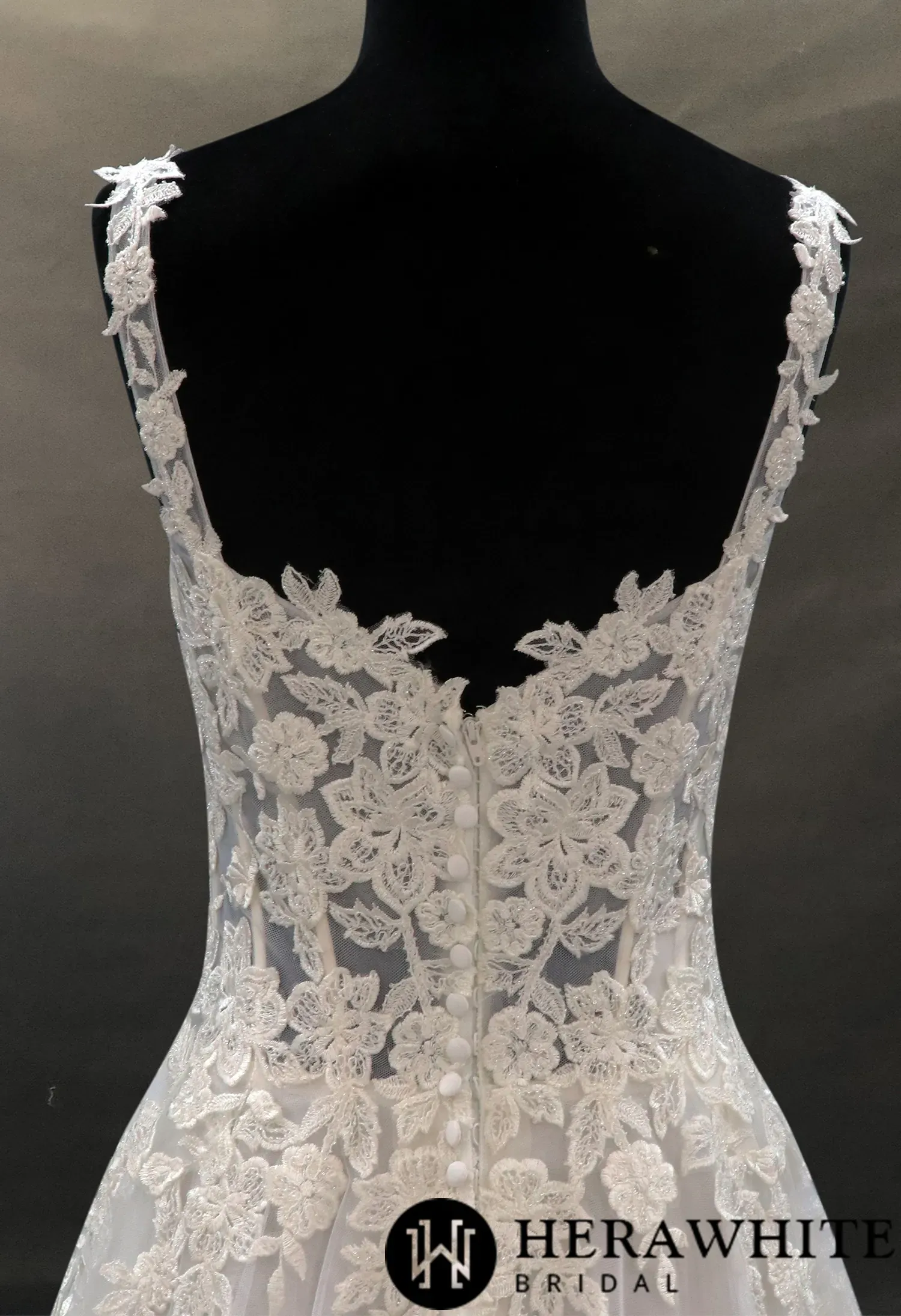 Illusion Beaded Tulle Bridal Gown With Floral Lace