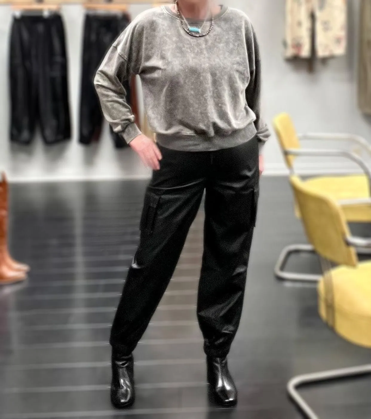 Jillian Faux Leather Cargo Joggers