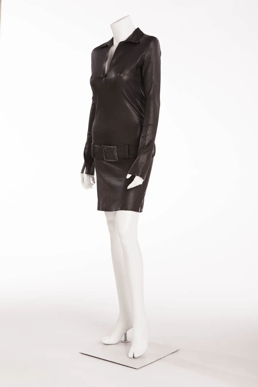 Jitrois - Black Leather "Polo Dress" with belt - FR 38