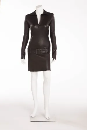 Jitrois - Black Leather "Polo Dress" with belt - FR 38