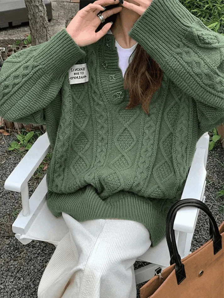 Joskaa Oversized V Neck Cable Knit Sweater
