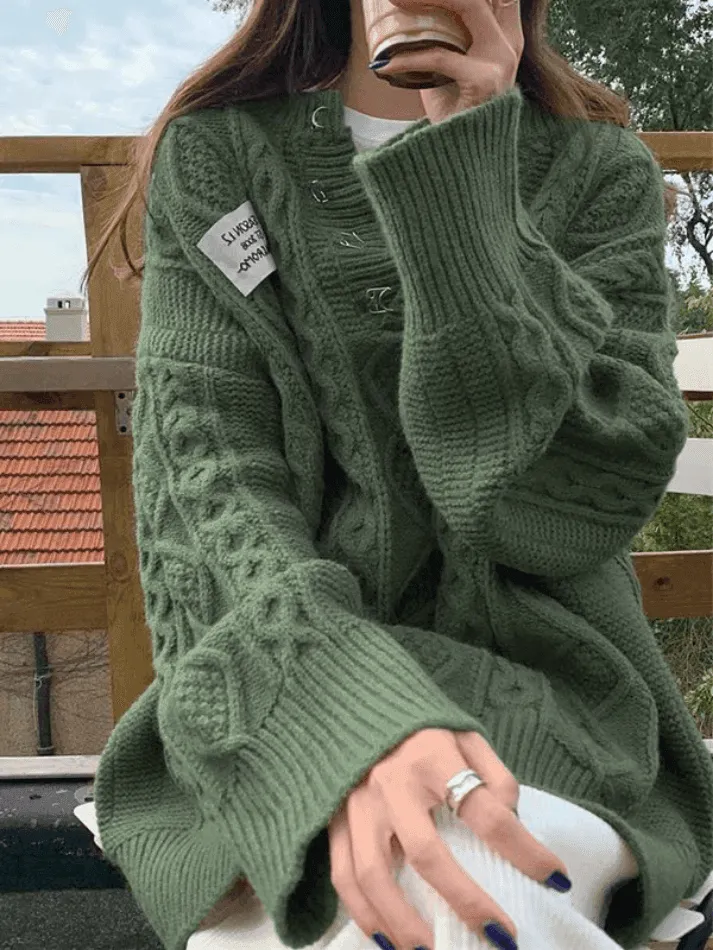Joskaa Oversized V Neck Cable Knit Sweater