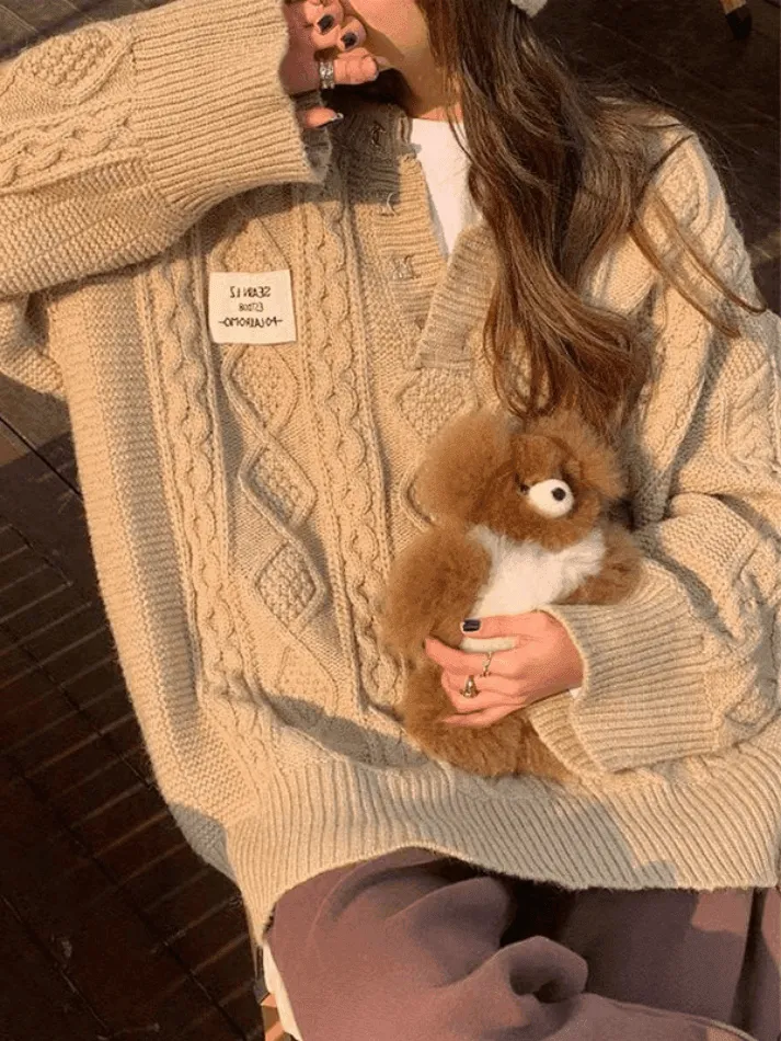 Joskaa Oversized V Neck Cable Knit Sweater