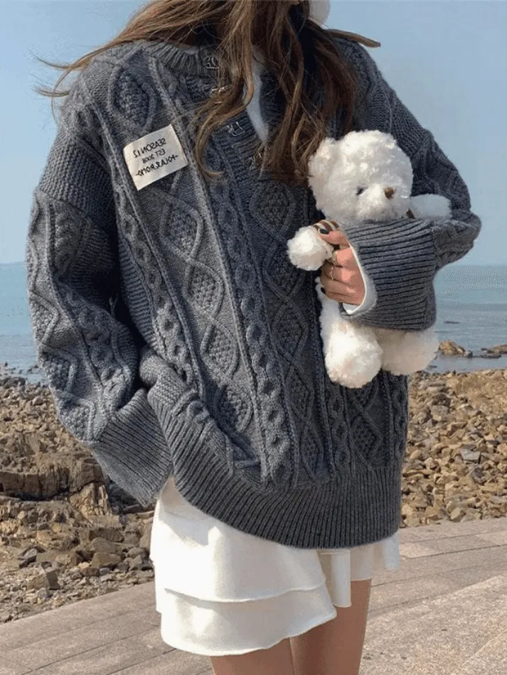 Joskaa Oversized V Neck Cable Knit Sweater