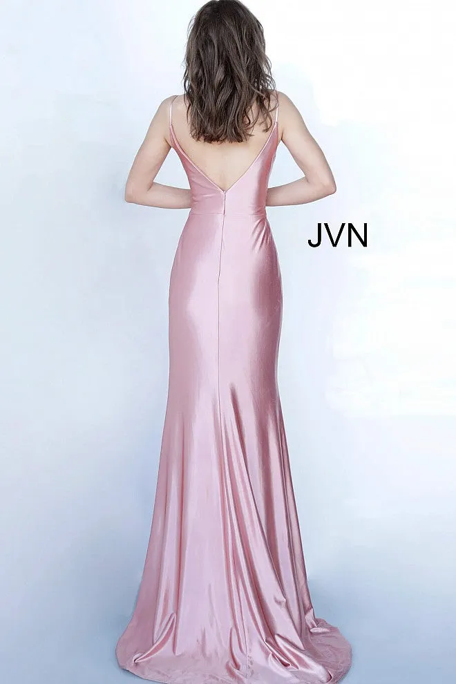 Jovani 03104 Long Fitted Ruched Satin Prom Dress Evening Gown Cowl Neck Gown