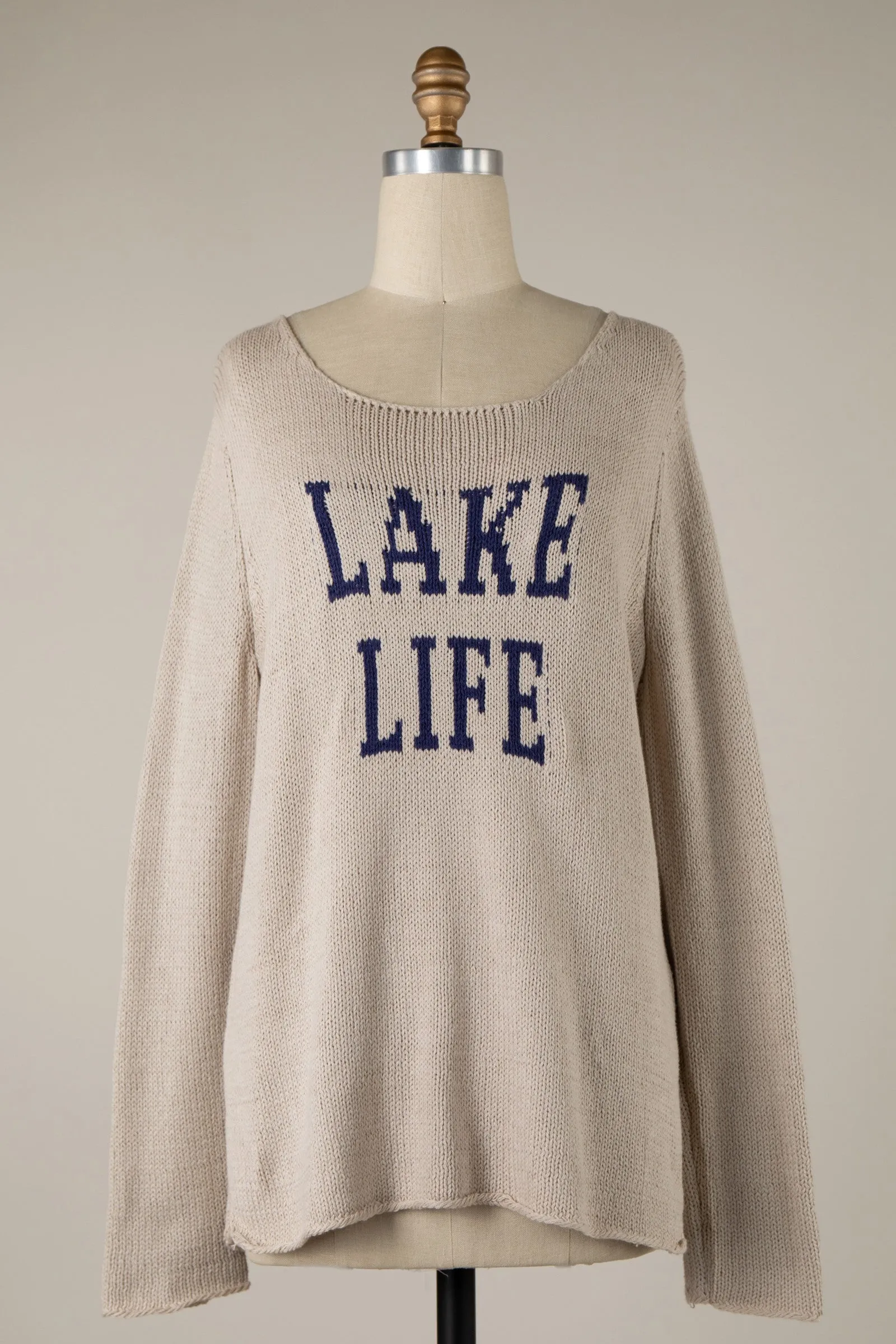 Lake Life Saying Lightweight Knit Sweater