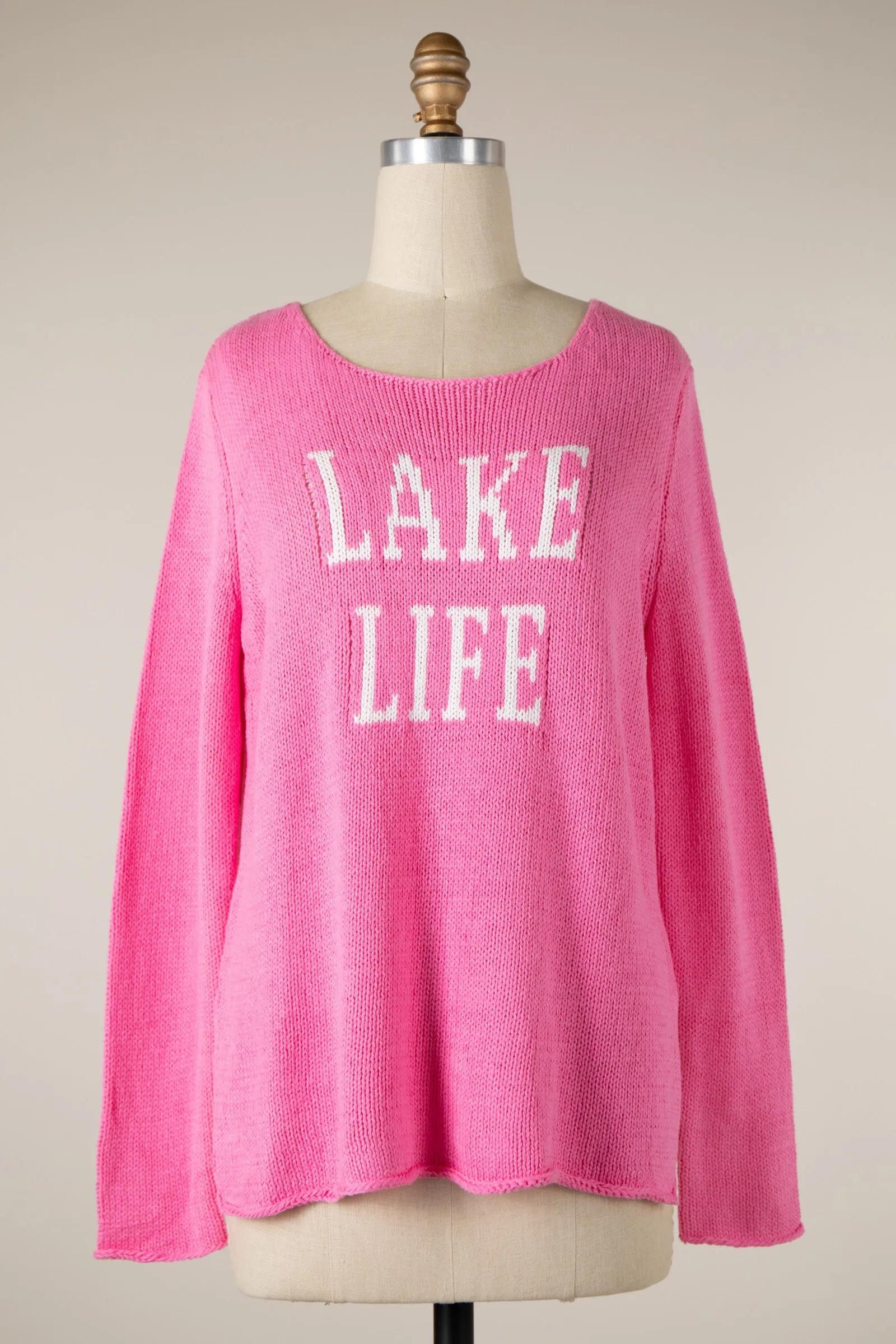 Lake Life Saying Lightweight Knit Sweater