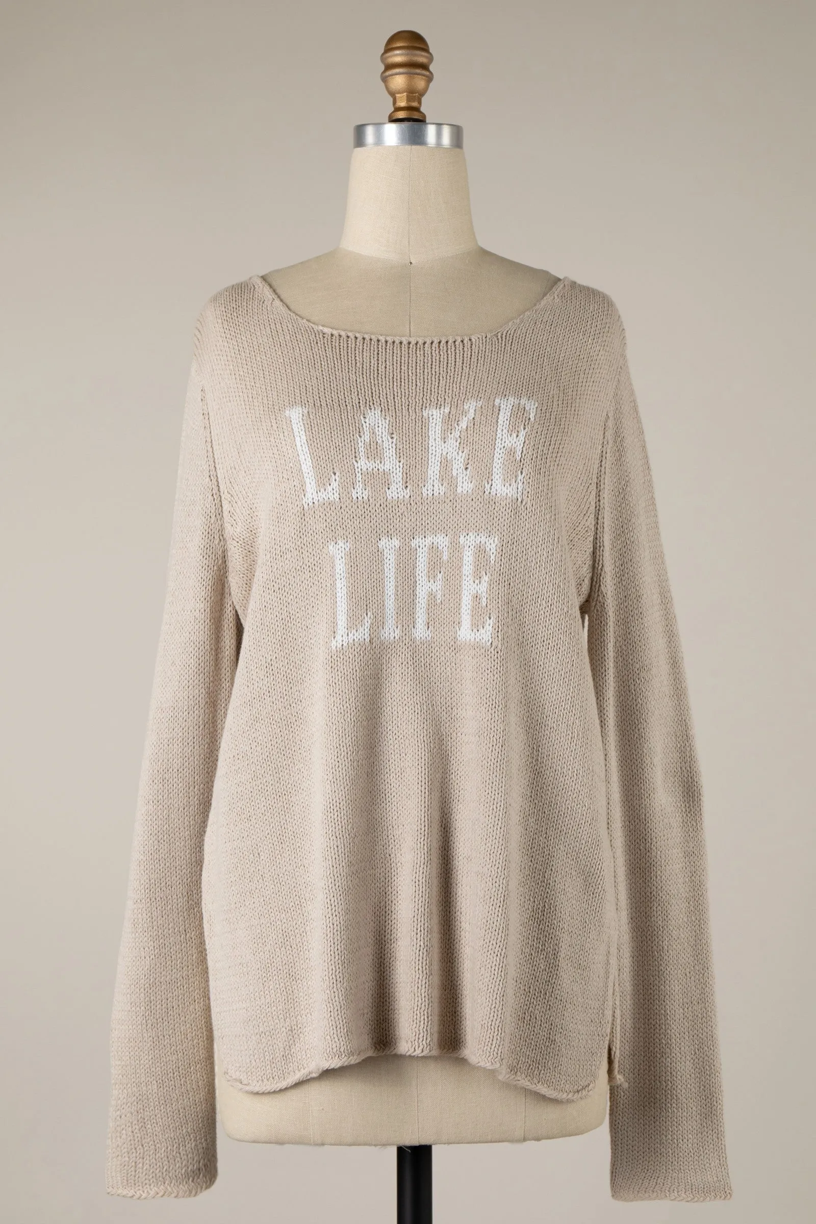 Lake Life Saying Lightweight Knit Sweater