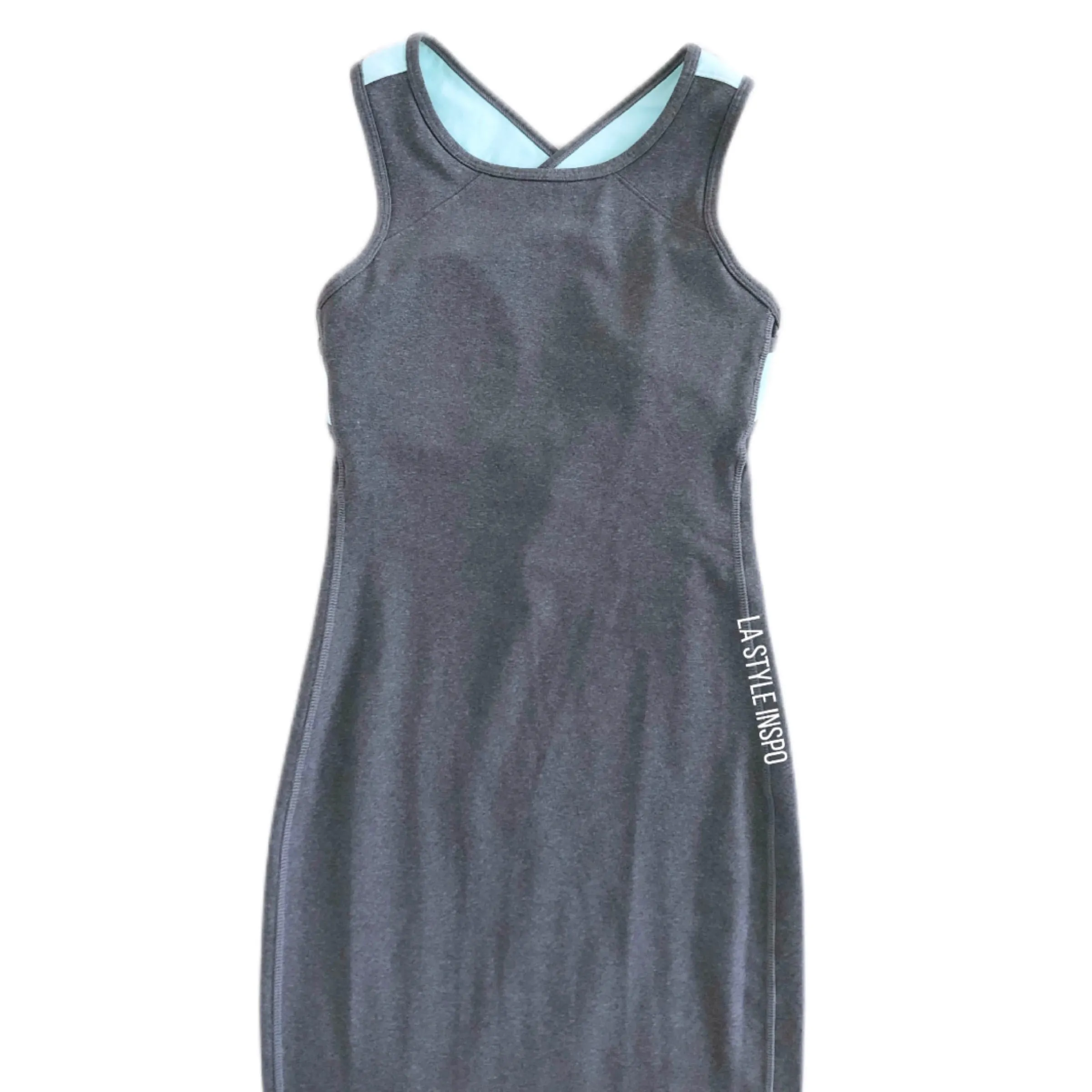 Lululemon Midi Dress Bodycon Aqua Gray Crossed Back Size 4