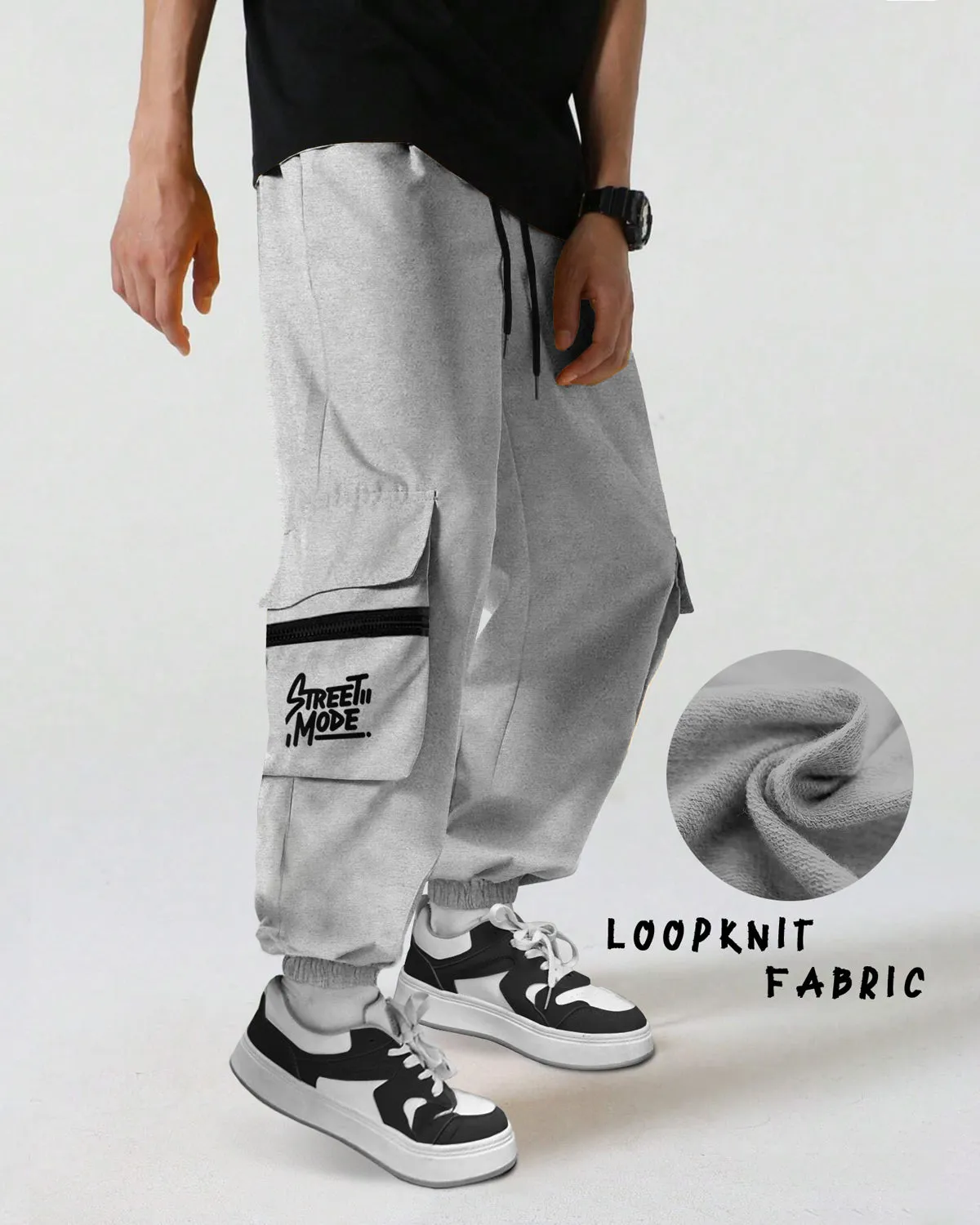 Men GREY Printed Baggy fit oversized Cargo Jogger
