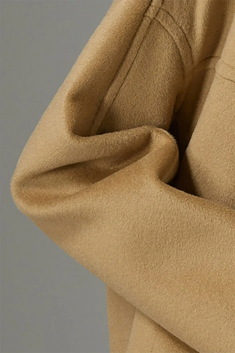 Minimalist Collarless Cashmere-Wool Jacket with Metal Buttons