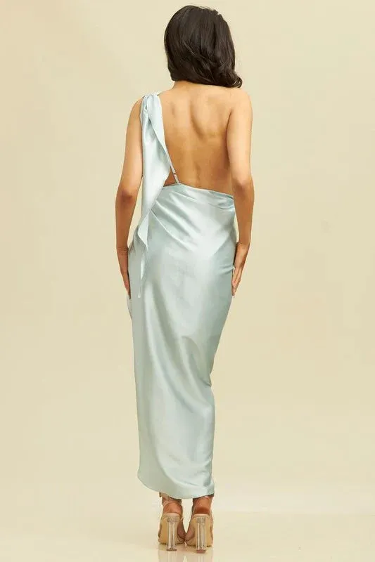 MINT TO BE SATIN WRAP DRESS